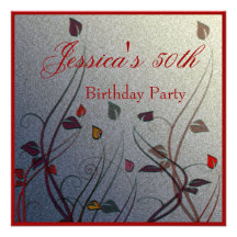 Autumn Wispy Leaf Floral 50th Birthday Personalized Announcements