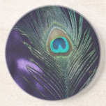 Awesome Purple Peacock Feather Beverage Coaster