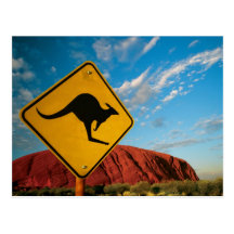 ayers rock kangaroo sign post card