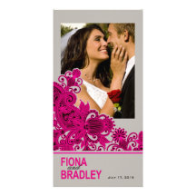 Aztec Paisley Photo Thank You fuschia grey Picture Card