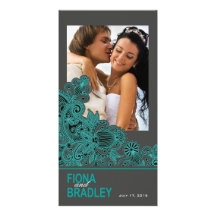 Aztec Paisley Thank You teal charcoal Personalised Photo Card