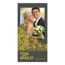 Aztec Paisley Thank You yellow charcoal Customised Photo Card