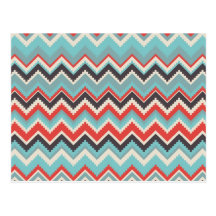 Aztec Tribal Chevron Zig Zag Pattern Red Blue Grey Post Card