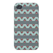 Aztec Zig Zag and Stripes Blue Red Pattern iPhone 4/4S Cover
