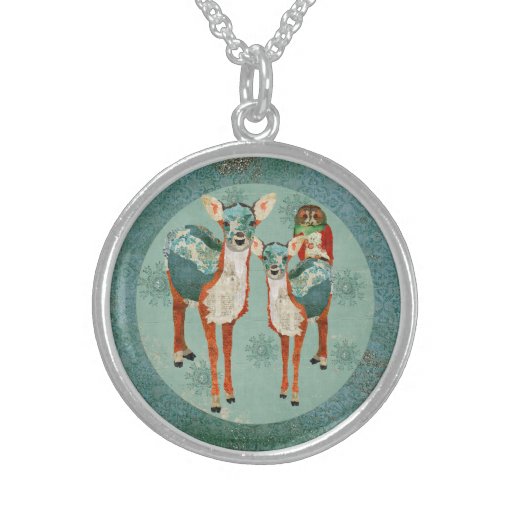 Azure & Amber Deer & Rose Owl Snowflakes Necklace