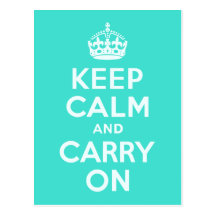 Azure and Turquoise Keep Calm and Carry On Postcards