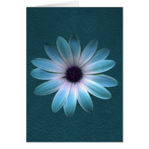 Azure Daisy on Dark Till Leather Texture Greeting Cards