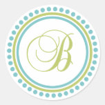 B Monogram (Chartreuse / Teal Dot Circle) Stickers