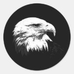B&W American Bald Eagle Round Stickers