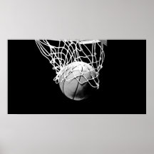 B&W Basketball Ball & Net Print Poster