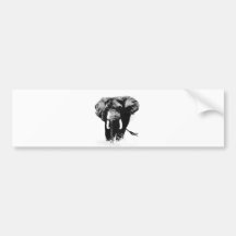 B&W Elephant Bumper Stickers