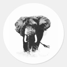 B&W Elephant Round Sticker