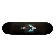 B&W Goth Ballerina & Blue Butterfly Wings Custom Skate Board