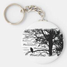 B&W Nevermore Raven Silhouette Keychains