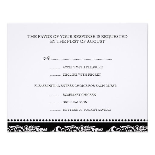 B&W scroll elegant rsvp wedding response card Personalised Invite