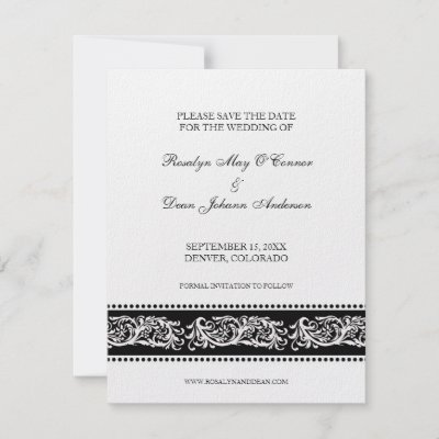 BW scroll elegant wedding save the date flat card by FidesDesign