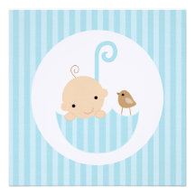 Baby and Bird in Umbrella Personalised Invite