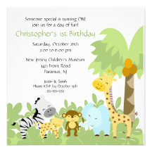 Baby Animal Jungle Birthday Invitation