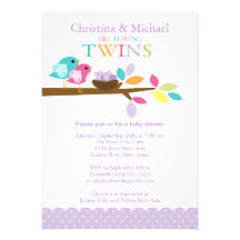 Baby Birds Nest Twins Baby Shower Invitations