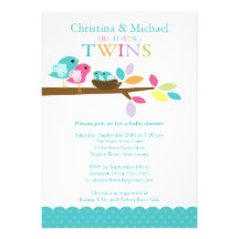 Baby Birds Nest Twins Baby Shower Invitations