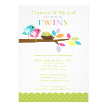 Baby Birds Nest Twins Baby Shower Invitations