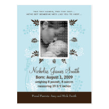 Baby Birth Announcement Blue with Cocoa Fern Postcards