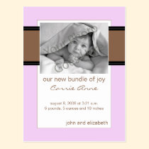 Baby Birth Announcement Chocolate Brown and Pink postcards