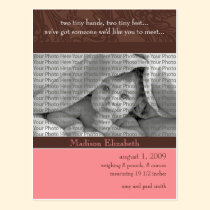 Baby Birth Announcement Pink and Cocoa postcards