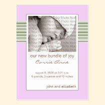 Baby Birth Announcement Pink and Green Stripes postcards