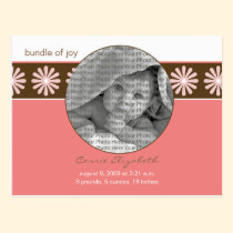 Baby Birth Announcement Pink Flowers postcards