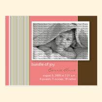 Baby Birth Announcement Pink Green Stripes postcards