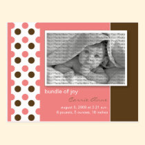 Baby Birth Announcement Pink Polka dots postcards