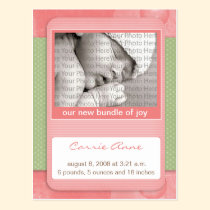 Baby Birth Announcement Pink Polka Dots postcards