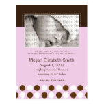 Baby Birth Announcement Pink with Chocolate Dots Post Card
