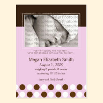 Baby Birth Announcement Pink with Chocolate Dots postcards