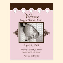 Baby Birth Announcement Pink with Chocolate Waves postcards