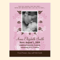 Baby Birth Announcement Pink with Cocoa Fern postcards
