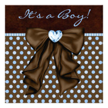 Baby Blue Brown Baby Boy Shower Personalized Invitation