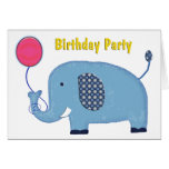 Baby Blue Elephant with Balloon Happy Birthday cards