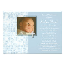 Baby Blue Photo Christening Invitations