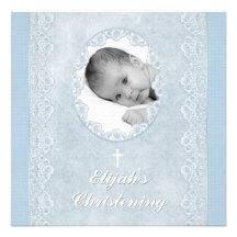 Baby Blue White Boy Photo Baptism Christening Personalised Announcement