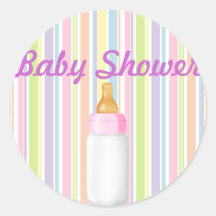 Baby Bottle & Stripes Baby Shower Sticker/seal