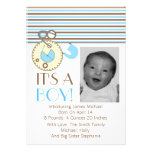 Baby Boy Annoucement - Blue Diaper Pin & Stripes Invites
