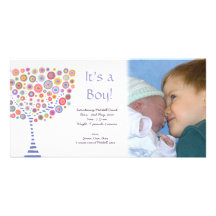 Baby Boy Birth Retro Tree Announcement Photocard Customized Photo Card