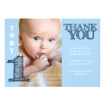 Baby Boy Blue 1st Birthday Thank You Photo Card Personalized Announcements