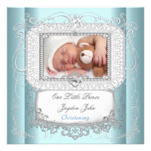 Baby Boy Blue Christening Baptism Cross Prince Personalized Invitations