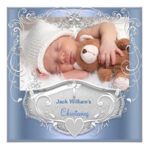 Baby Boy Christening Baptism Blue Silver Cross Invites