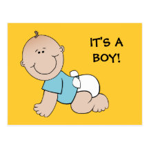 Baby boy crawling, IT'S A BOY! postcard