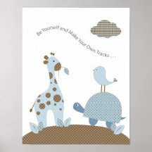 Baby boy giraffe turtle nursery art - Be yourself Poster