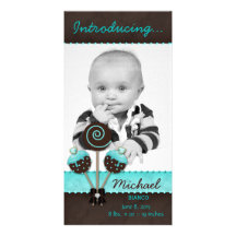Baby Boy Photocard Announcement Cake Pops Blue Photo Greeting Card